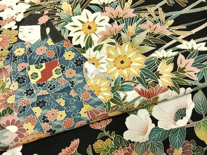 平和屋着物●豪華黒留袖　作家物　人物花文　金彩　正絹　逸品　AABL2801fy
