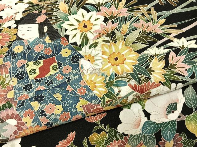 平和屋着物●豪華黒留袖　作家物　人物花文　金彩　正絹　逸品　AABL2801fy