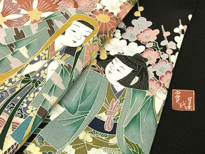 平和屋着物●豪華黒留袖　作家物　人物花文　金彩　正絹　逸品　AABL2801fy