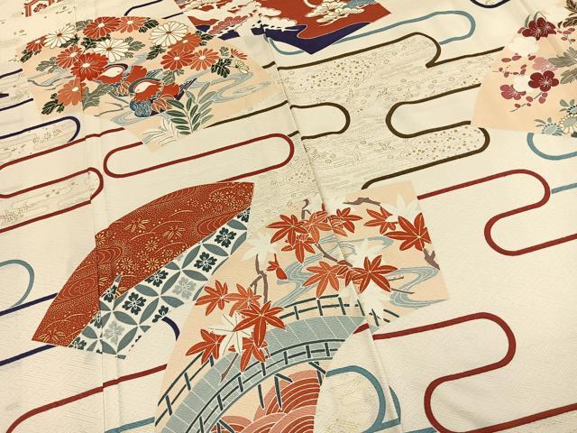 平和屋着物●豪華振袖　刺繍　地紙鴛鴦花文　金彩　正絹　逸品　AABL2802fy