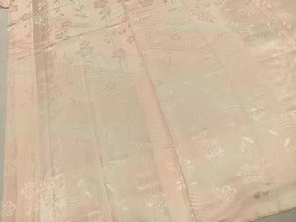 平和屋着物●振袖用長襦袢　袷　花蝶地紋　暈し染め　半衿刺繍　正絹　逸品　AABL2803fy