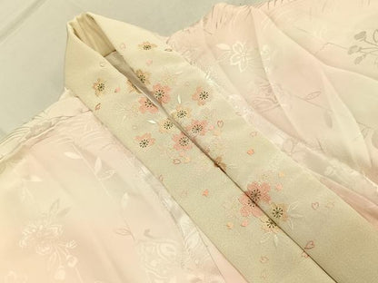 平和屋着物●振袖用長襦袢　袷　花蝶地紋　暈し染め　半衿刺繍　正絹　逸品　AABL2803fy