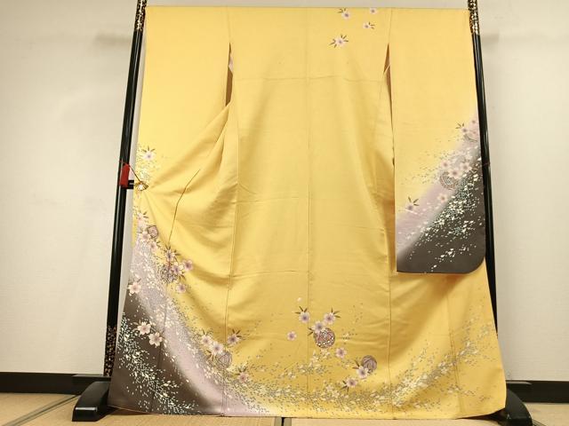 平和屋着物●豪華振袖　駒刺繍　舞桜鞠文　暈し染め　金彩　正絹　逸品　AABL2806fy