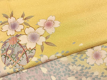 平和屋着物●豪華振袖　駒刺繍　舞桜鞠文　暈し染め　金彩　正絹　逸品　AABL2806fy