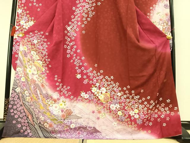 平和屋着物●豪華振袖　絞り　舞花文　暈し染め　金彩　正絹　逸品　AABL2807fy