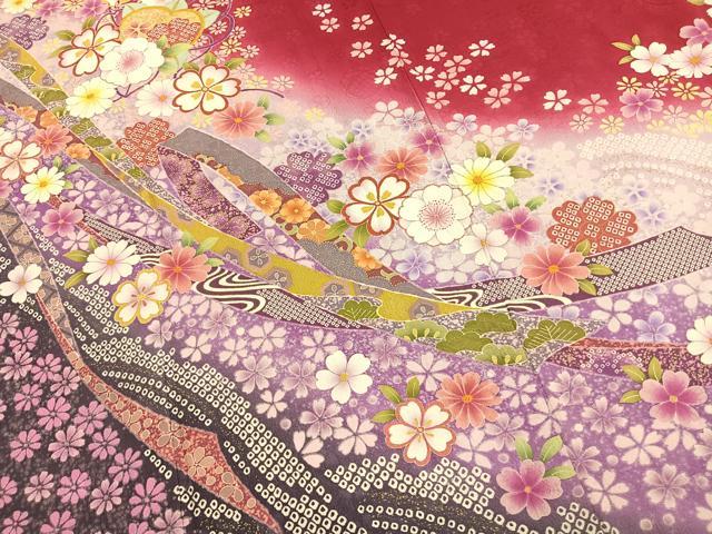 平和屋着物●豪華振袖　絞り　舞花文　暈し染め　金彩　正絹　逸品　AABL2807fy