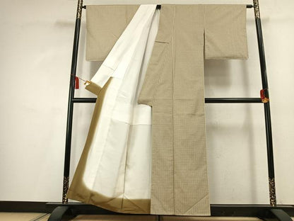 平和屋着物●上質な小紋　カシミアシルク　格子　証紙付き　正絹　逸品　未使用　AABL2808fy