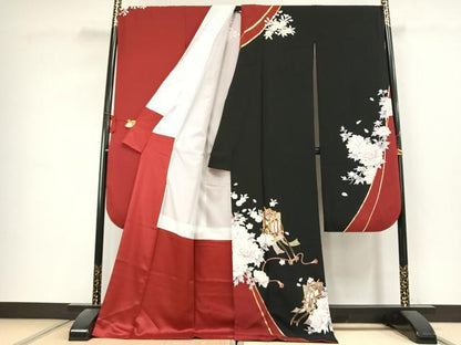 平和屋着物●豪華振袖　駒刺繍　御所車花文　金彩　京都きもの友禅扱い　逸品　AABL2809fy