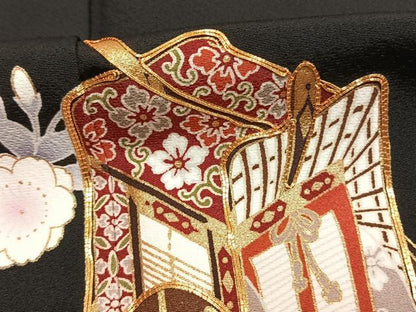 平和屋着物●豪華振袖　駒刺繍　御所車花文　金彩　京都きもの友禅扱い　逸品　AABL2809fy