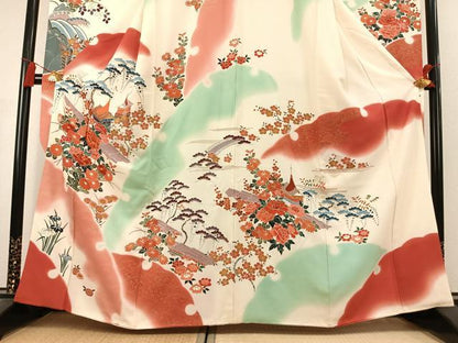 平和屋着物●豪華振袖　駒刺繍　風景花文　暈し染め　金彩　正絹　逸品　AABL2810fy