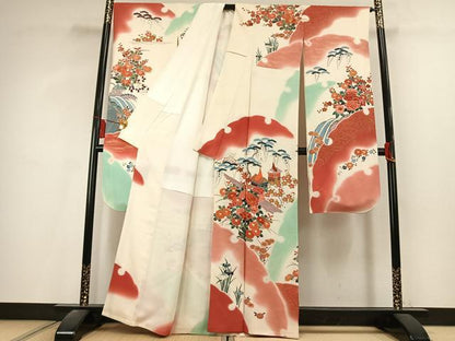 平和屋着物●豪華振袖　駒刺繍　風景花文　暈し染め　金彩　正絹　逸品　AABL2810fy