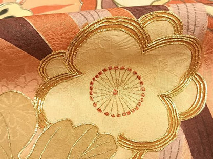 平和屋本店●アンティーク　大正ロマン　振袖　駒刺繍　草花文　暈し染め　金糸　正絹　逸品　AABL2812fy