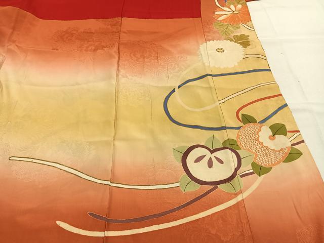 平和屋本店●アンティーク　大正ロマン　振袖　駒刺繍　草花文　暈し染め　金糸　正絹　逸品　AABL2812fy