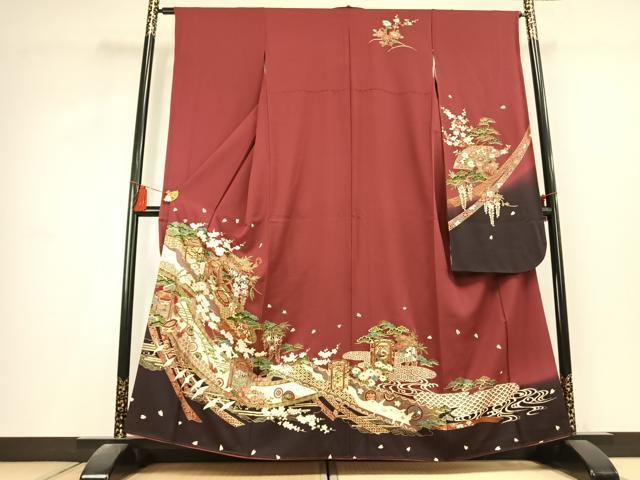 平和屋着物●豪華振袖　貝桶花鳥文　金彩　正絹　逸品　AABL2815fy