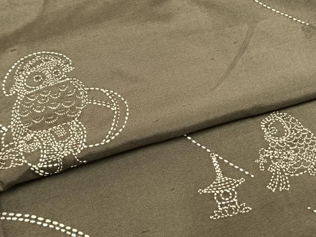 平和屋着物●京友禅作家　倉田泰波　本場縞大島紬　訪問着　刺し子　梟　正絹　逸品　AABL2816fy