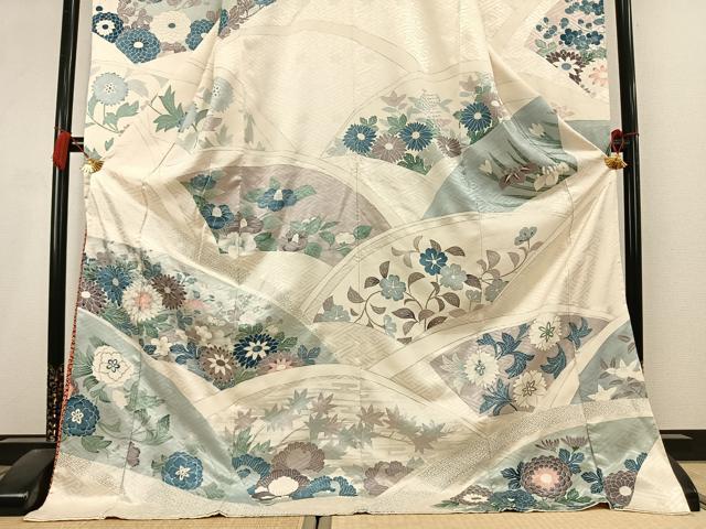 平和屋着物●豪華振袖　駒刺繍　草花文　銀彩　正絹　逸品　AABL2822fy