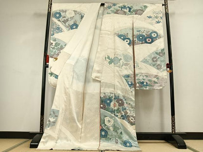 平和屋着物●豪華振袖　駒刺繍　草花文　銀彩　正絹　逸品　AABL2822fy