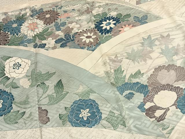 平和屋着物●豪華振袖　駒刺繍　草花文　銀彩　正絹　逸品　AABL2822fy