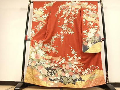 平和屋着物●豪華振袖　駒刺繍　花鳥文　金彩　正絹　逸品　AABL2823fy