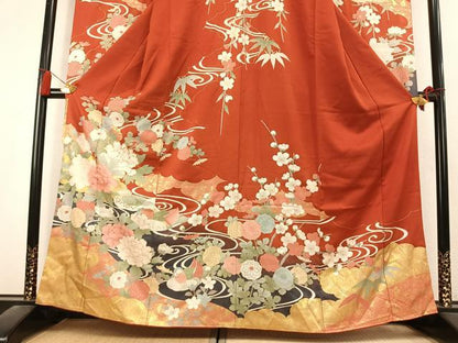 平和屋着物●豪華振袖　駒刺繍　花鳥文　金彩　正絹　逸品　AABL2823fy