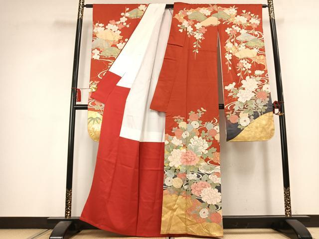 平和屋着物●豪華振袖　駒刺繍　花鳥文　金彩　正絹　逸品　AABL2823fy