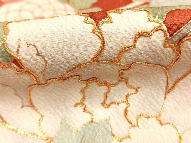 平和屋着物●豪華振袖　駒刺繍　花鳥文　金彩　正絹　逸品　AABL2823fy