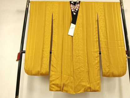平和屋着物●振袖用長襦袢　袷　花唐草間道地紋　金色　やまと誂製　半衿刺繍　正絹　逸品　未使用　AABL2824fy