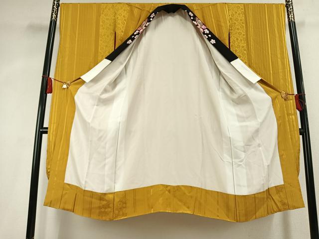 平和屋着物●振袖用長襦袢　袷　花唐草間道地紋　金色　やまと誂製　半衿刺繍　正絹　逸品　未使用　AABL2824fy