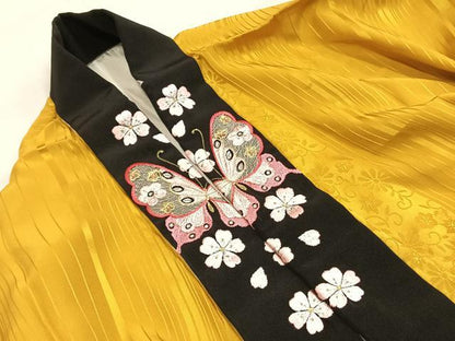 平和屋着物●振袖用長襦袢　袷　花唐草間道地紋　金色　やまと誂製　半衿刺繍　正絹　逸品　未使用　AABL2824fy