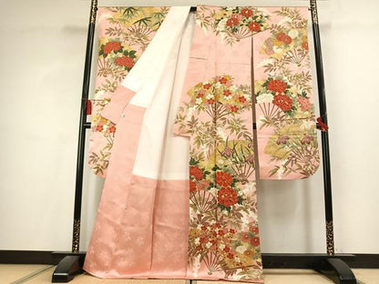平和屋着物●豪華振袖　駒刺繍　扇面花文　金彩　正絹　逸品　AABL2825fy