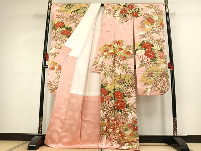 平和屋着物●豪華振袖　駒刺繍　扇面花文　金彩　正絹　逸品　AABL2825fy
