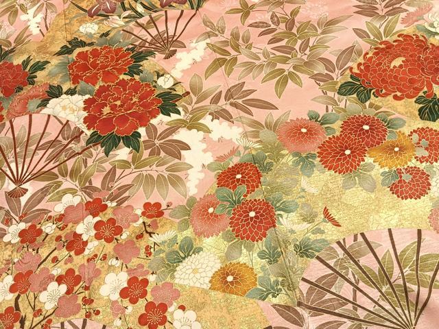 平和屋着物●豪華振袖　駒刺繍　扇面花文　金彩　正絹　逸品　AABL2825fy