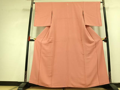 平和屋着物●上質な色無地　珊瑚色　正絹　逸品　未使用　AABL2826fy