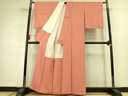 平和屋着物●上質な色無地　珊瑚色　正絹　逸品　未使用　AABL2826fy