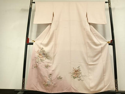 平和屋着物●訪問着　総刺繍　風景花文　暈し染め　正絹　逸品　AABL2828fy