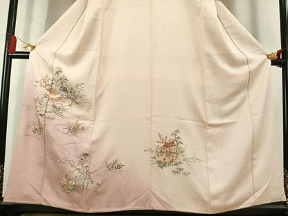 平和屋着物●訪問着　総刺繍　風景花文　暈し染め　正絹　逸品　AABL2828fy
