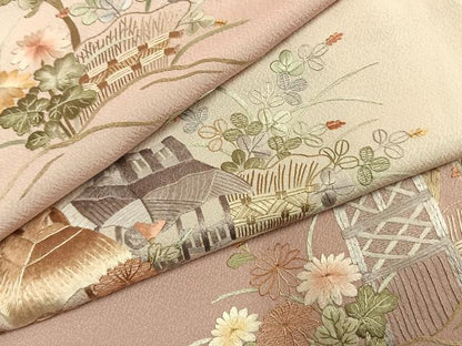平和屋着物●訪問着　総刺繍　風景花文　暈し染め　正絹　逸品　AABL2828fy