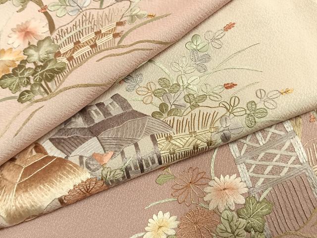 平和屋着物●訪問着　総刺繍　風景花文　暈し染め　正絹　逸品　AABL2828fy