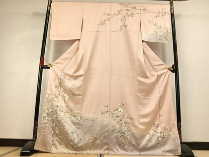 平和屋着物●訪問着　友禅　枝花文　暈し染め　金彩　ロング丈　正絹　逸品　AABL2830fy