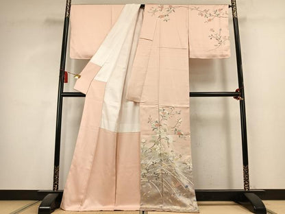 平和屋着物●訪問着　友禅　枝花文　暈し染め　金彩　ロング丈　正絹　逸品　AABL2830fy