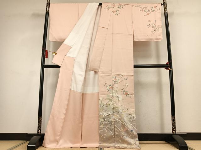 平和屋着物●訪問着　友禅　枝花文　暈し染め　金彩　ロング丈　正絹　逸品　AABL2830fy