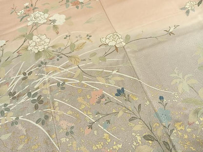 平和屋着物●訪問着　友禅　枝花文　暈し染め　金彩　ロング丈　正絹　逸品　AABL2830fy