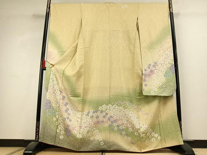 平和屋着物●豪華振袖　舞桜文　暈し染め　銀通し地　正絹　逸品　AABL2831fy