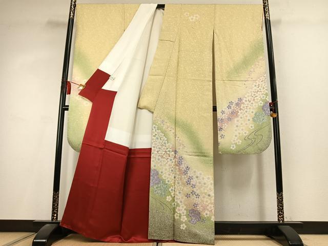 平和屋着物●豪華振袖　舞桜文　暈し染め　銀通し地　正絹　逸品　AABL2831fy