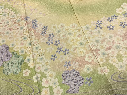 平和屋着物●豪華振袖　舞桜文　暈し染め　銀通し地　正絹　逸品　AABL2831fy