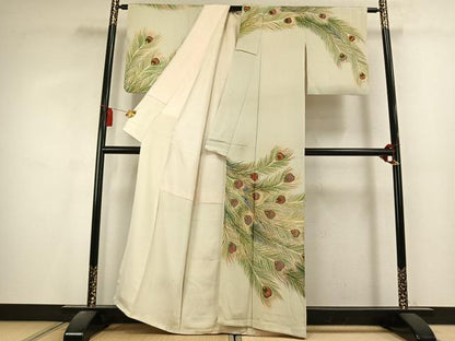 平和屋着物●訪問着　孔雀羽文　金糸　金彩　正絹　逸品　AABL2835fy