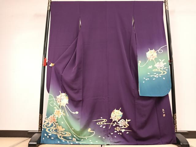 平和屋着物●金彩友禅　卓越技能者・名工・和田光正　振袖　糸車花文　暈し染め　金銀彩　正絹　逸品　AABL2837fy