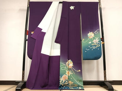 平和屋着物●金彩友禅　卓越技能者・名工・和田光正　振袖　糸車花文　暈し染め　金銀彩　正絹　逸品　AABL2837fy