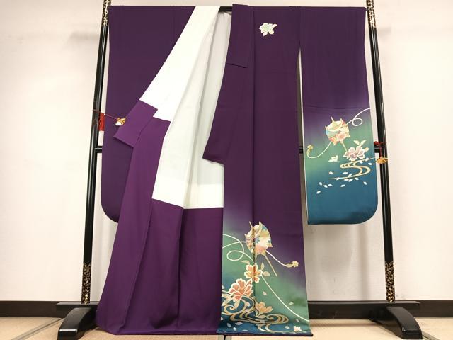 平和屋着物●金彩友禅　卓越技能者・名工・和田光正　振袖　糸車花文　暈し染め　金銀彩　正絹　逸品　AABL2837fy