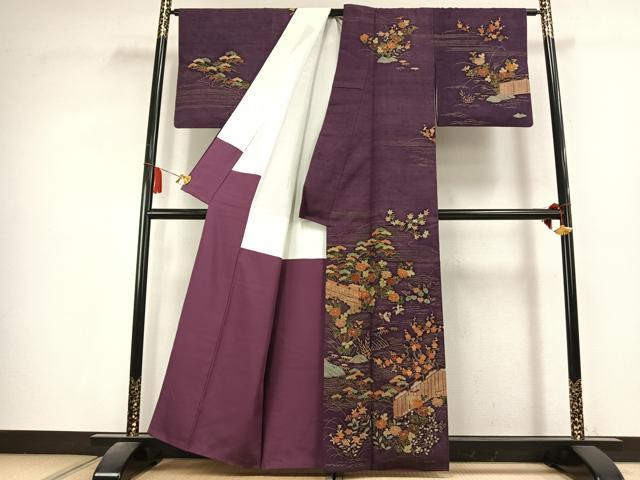 平和屋着物●訪問着　紬地　刺繍　風景花文　金彩　正絹　逸品　AABL2838fy